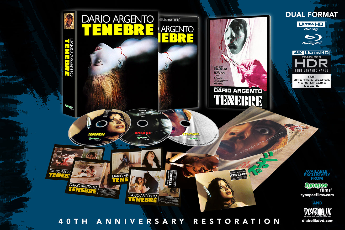 Tenebrae – 2000 Piece Limited 3-Disc Edition 4K UHD Set (2 UHDs / 1 BD) (Synapse/DiabolikDVD Exclusive "TENEBRE Italian Variant Cover")